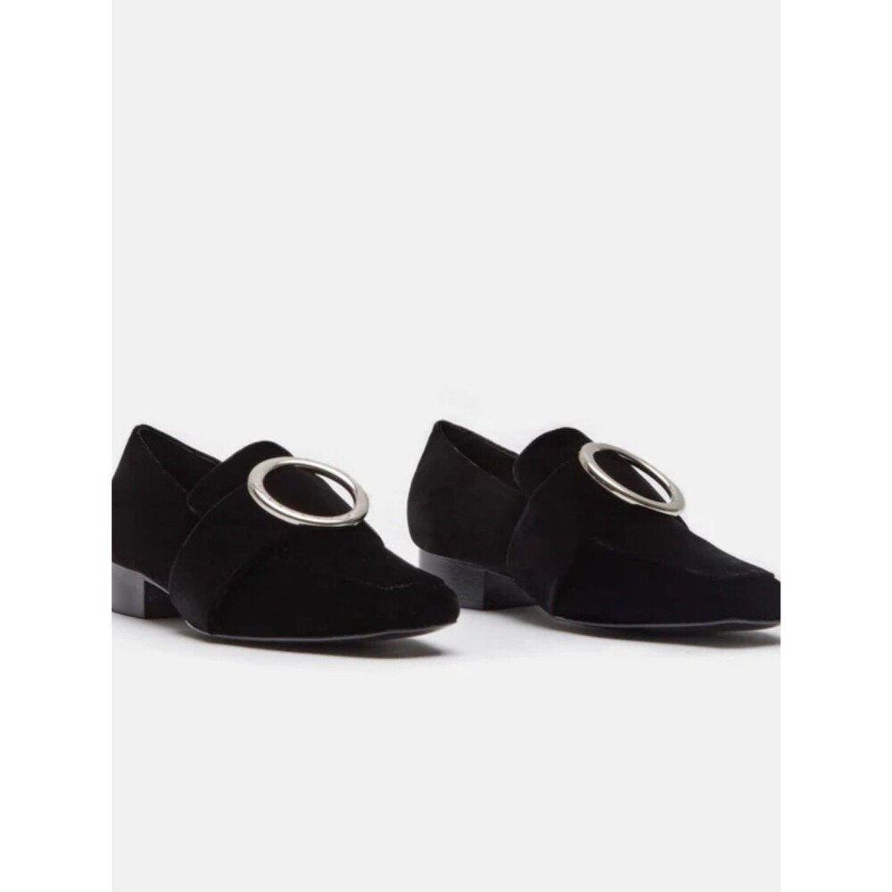 Dorateymur Harput Black Suede Slip-On Loafers with Silver Ring Accent NWT 7.5